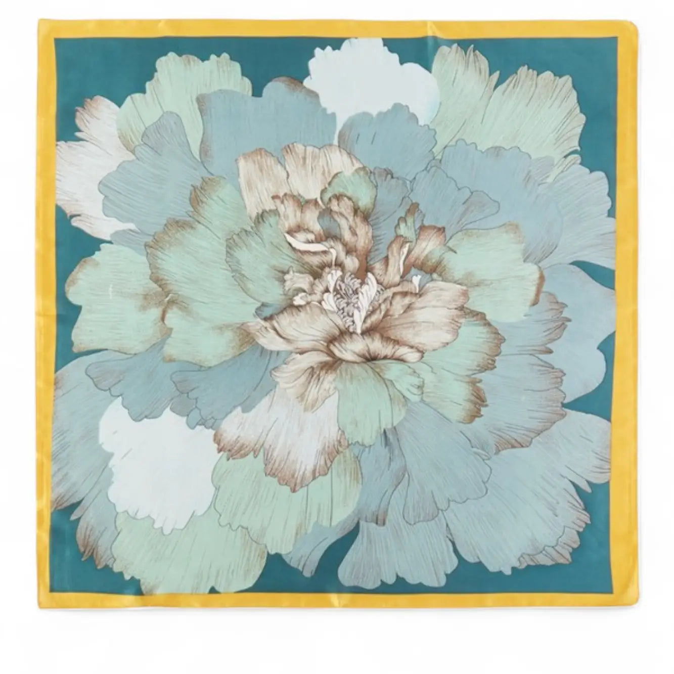 Peony Flower Print Silky Scarf Teal