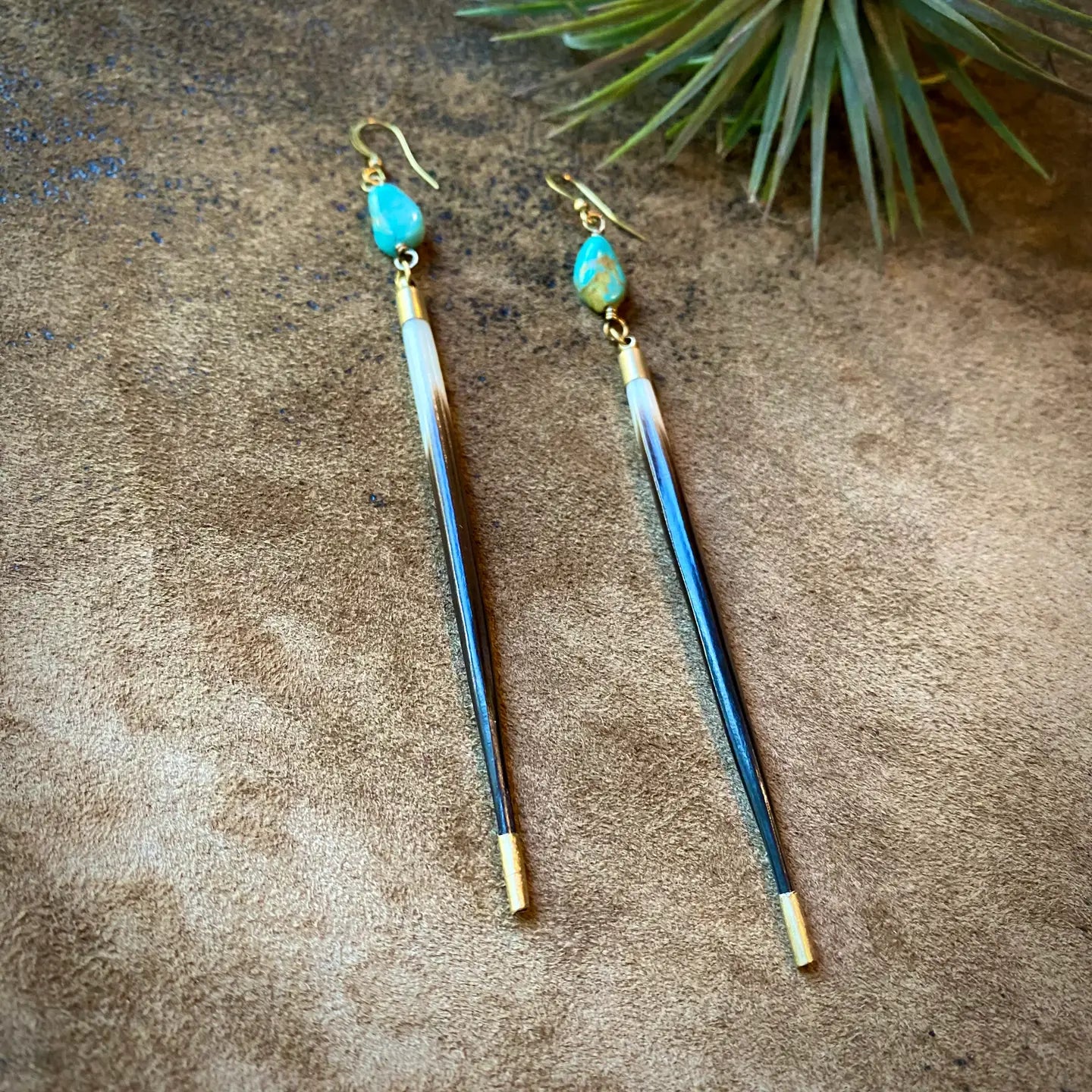Porcupine Quill Turquoise Earrings