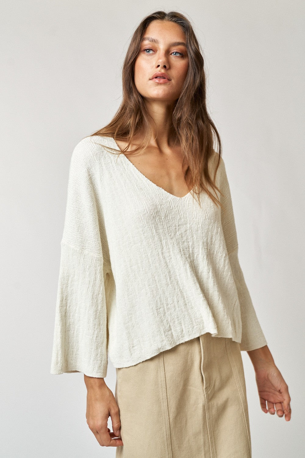 Vneck Sweater Top Cream