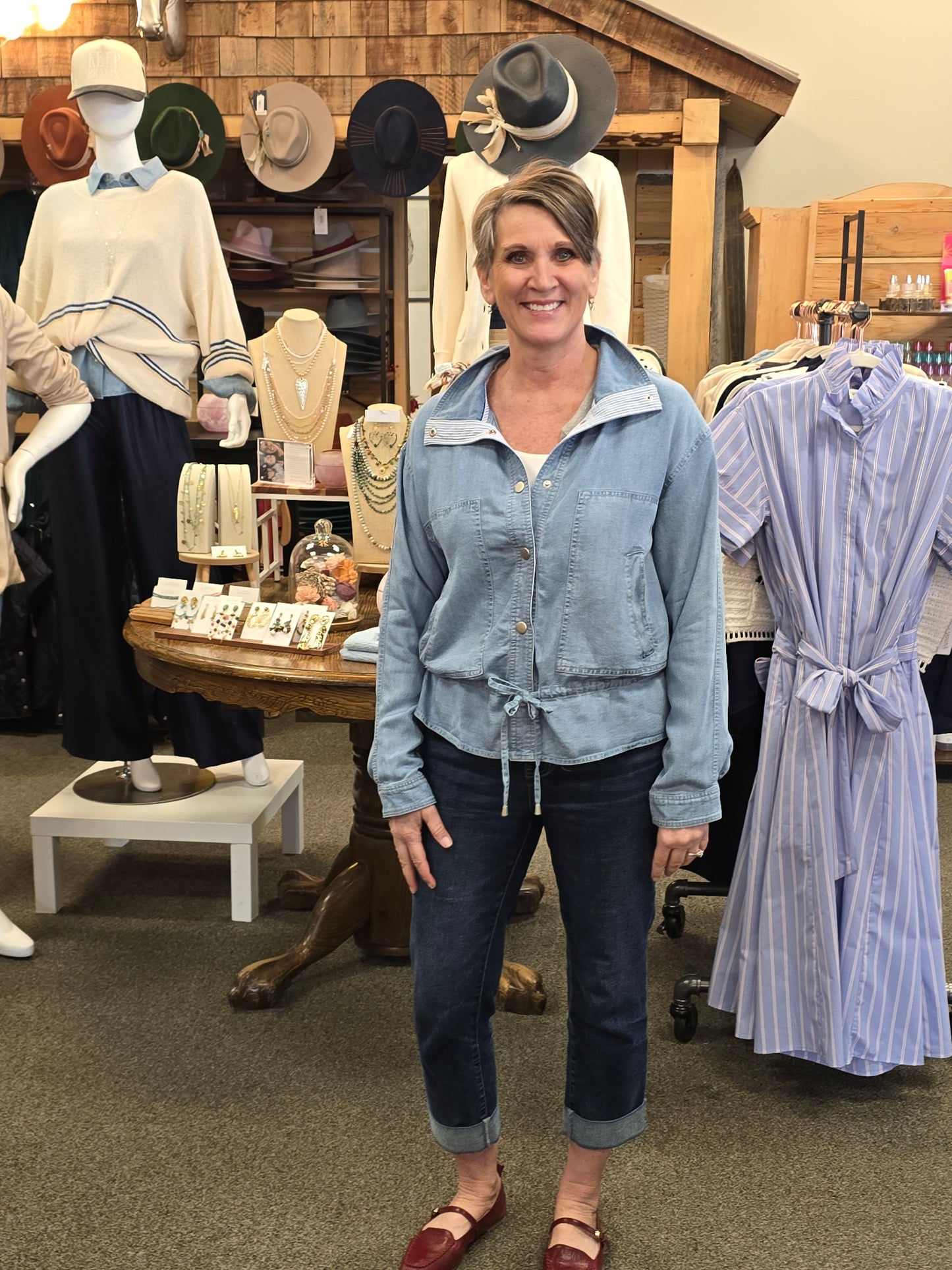 Chambray Jacket w/ Drawstring tie