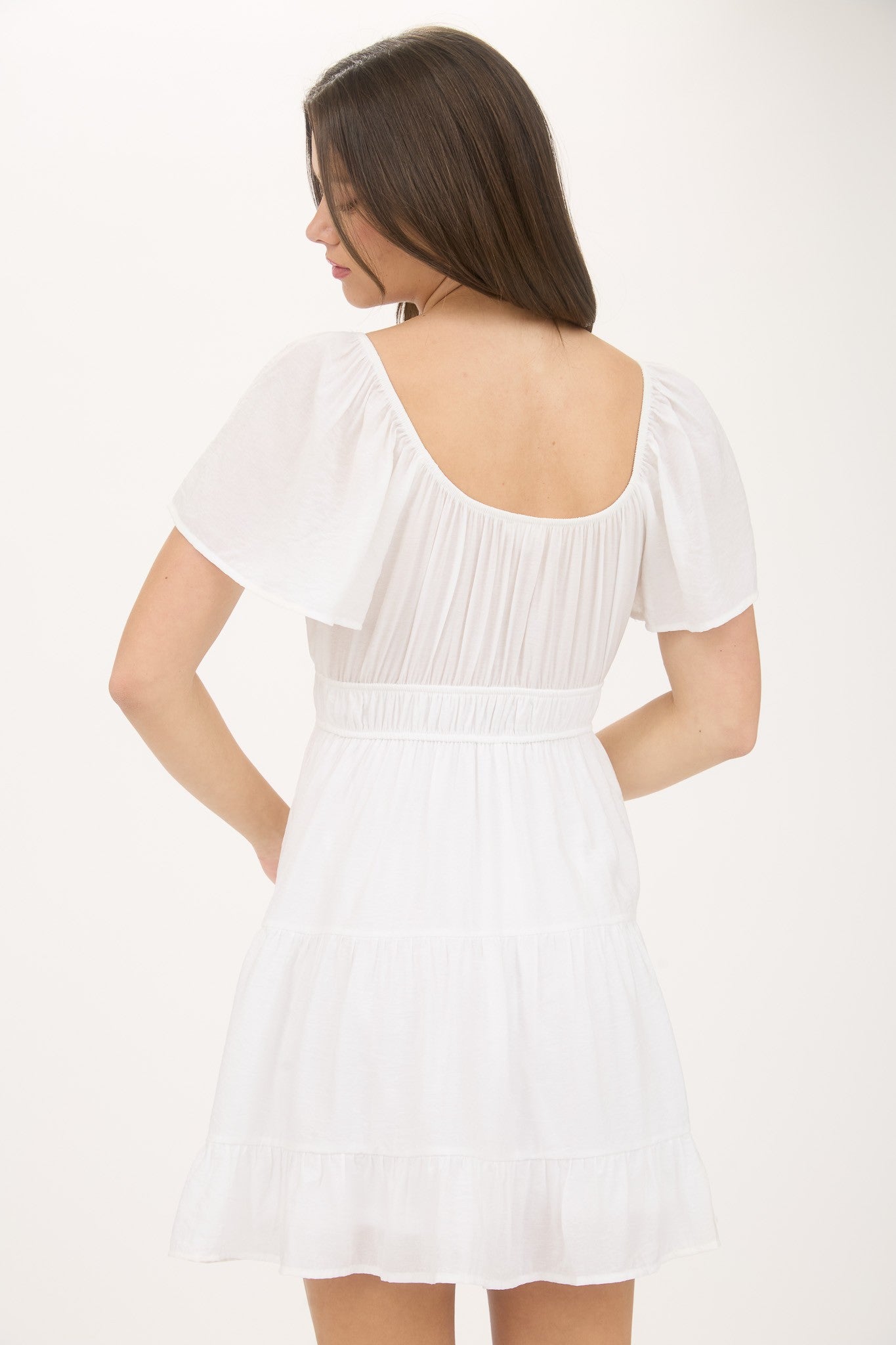 CR2584 Front TIe SS Tiered Mini Dress