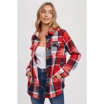 Flannel plaid shacket w/pockets