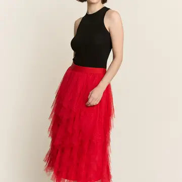 Layered Polka Dot Mesh Skirt