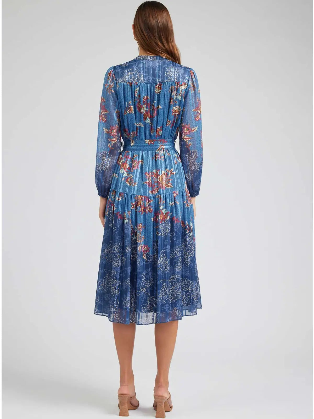 2490260 Floral Printed Tiered Midi Dress