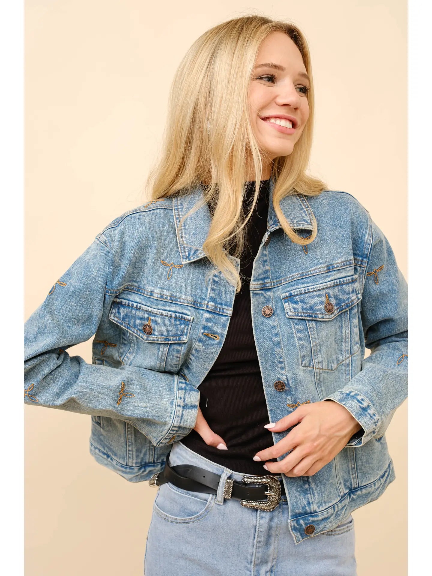 23144J Boots Stitch Denim Trucker Jacket