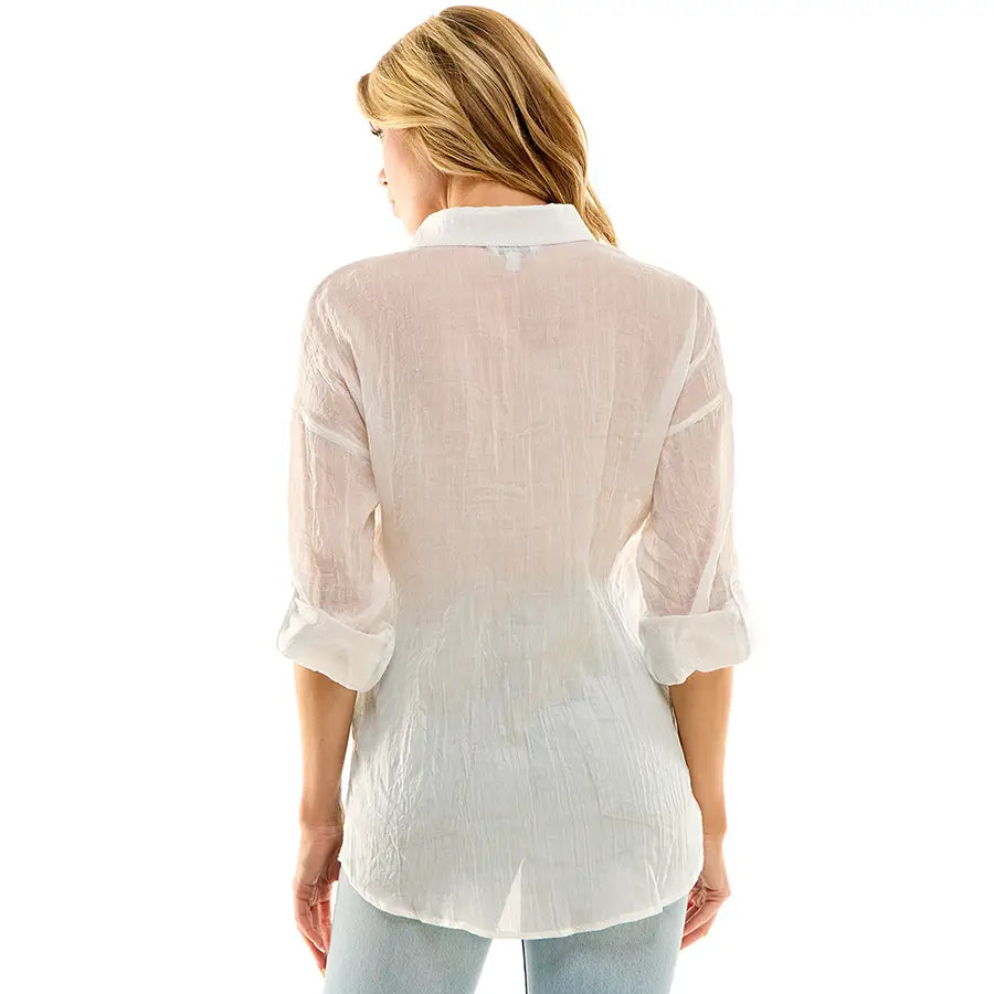WTP292 Sheer Button Down Top