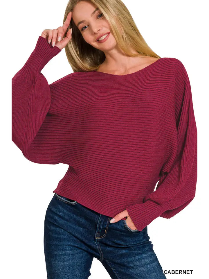 2371Y Boat Neck Balloon Sweater Cabernet