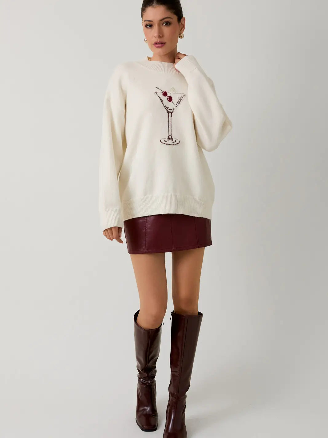 Mock Neck Cherry Martini Sweater
