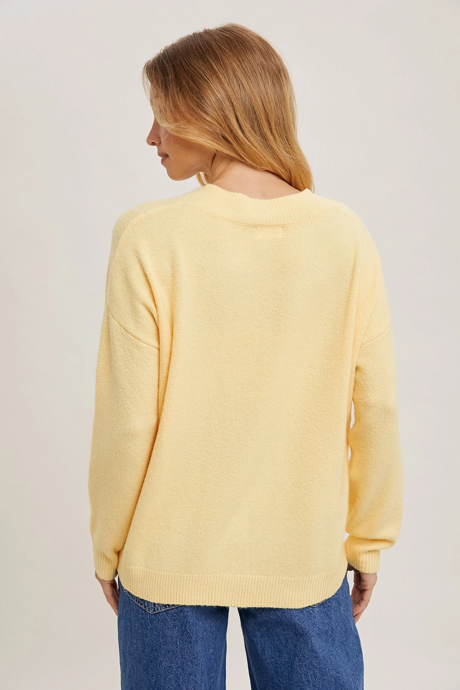 V-neck Soft Knit Sweater Pullover Lemonade