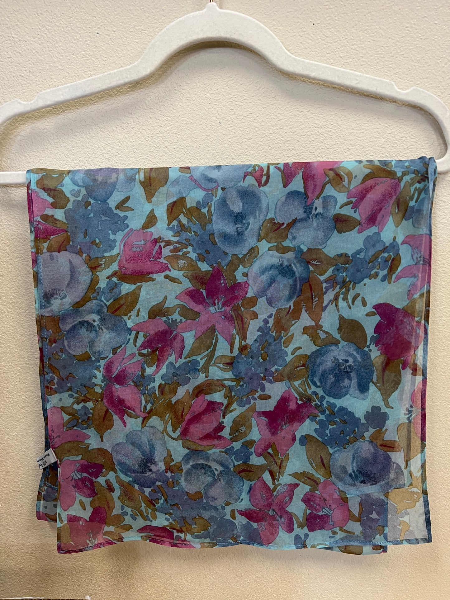 light blue with flowers chiffon scarf