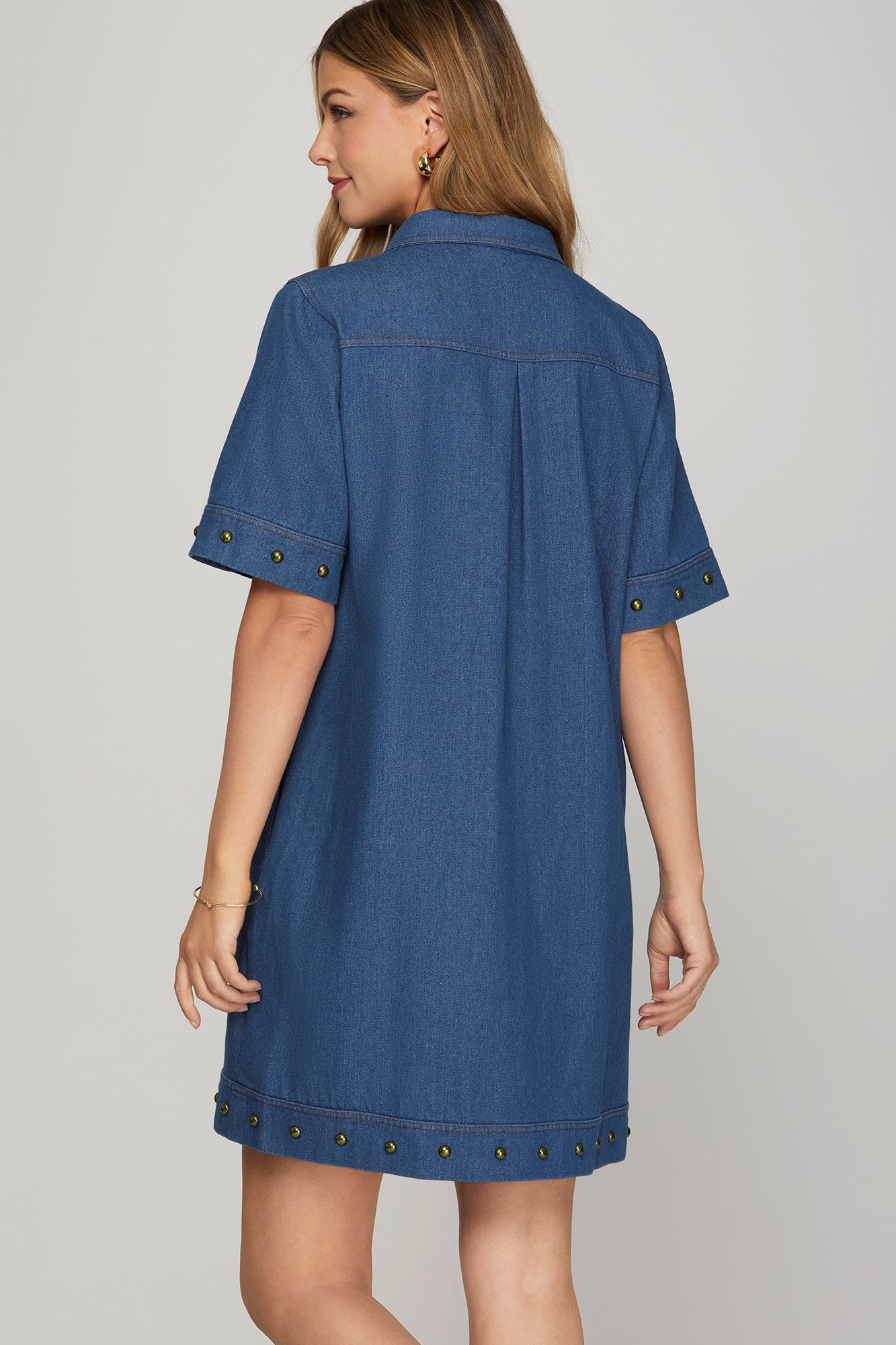 SS 1/2 Zip Studded Denim Dress