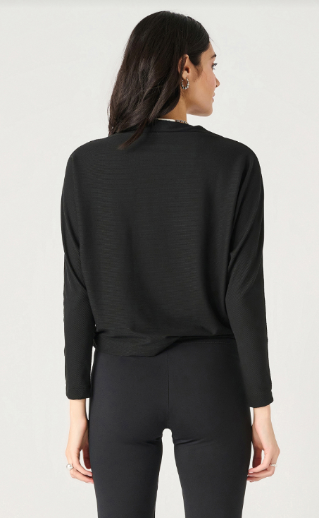 2424033 LS Mock Neck Ribbed Top Black