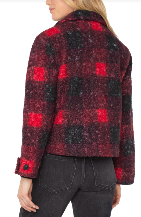 button front boxy shacket rd/blk bf ch sh