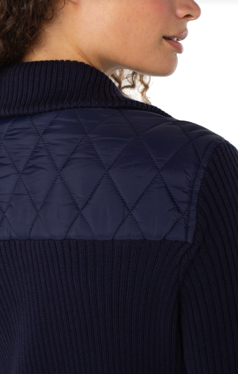 long slv zip front sweater woven jacket