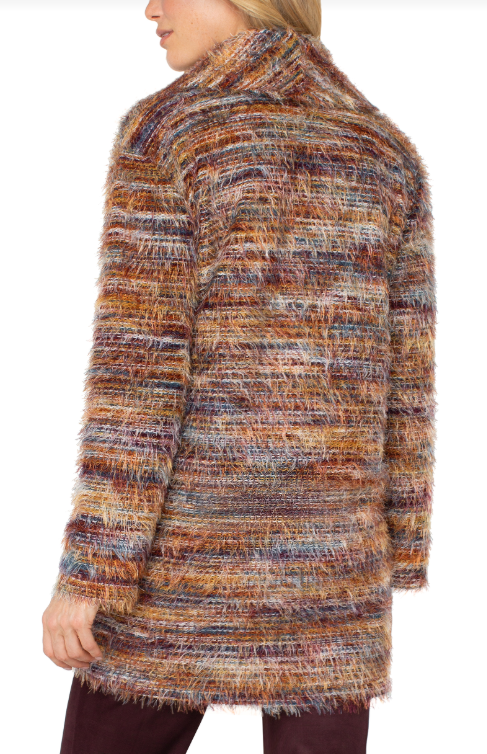 long slv open front cardigan mlt feather knit