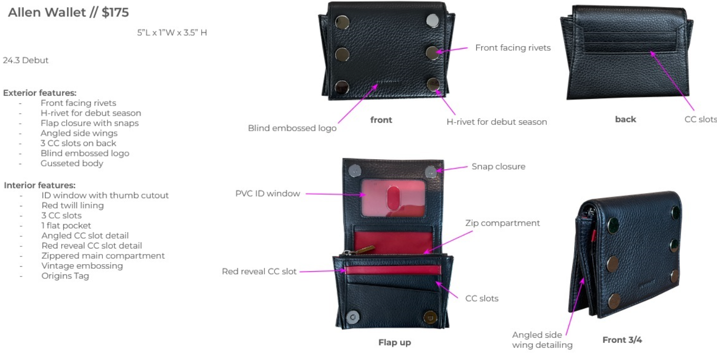 allen wallet black brushed gold red zip