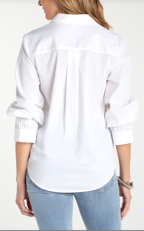 adjustable slv button front woven top white