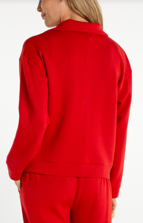 half zip popover long sleeve top fire brick
