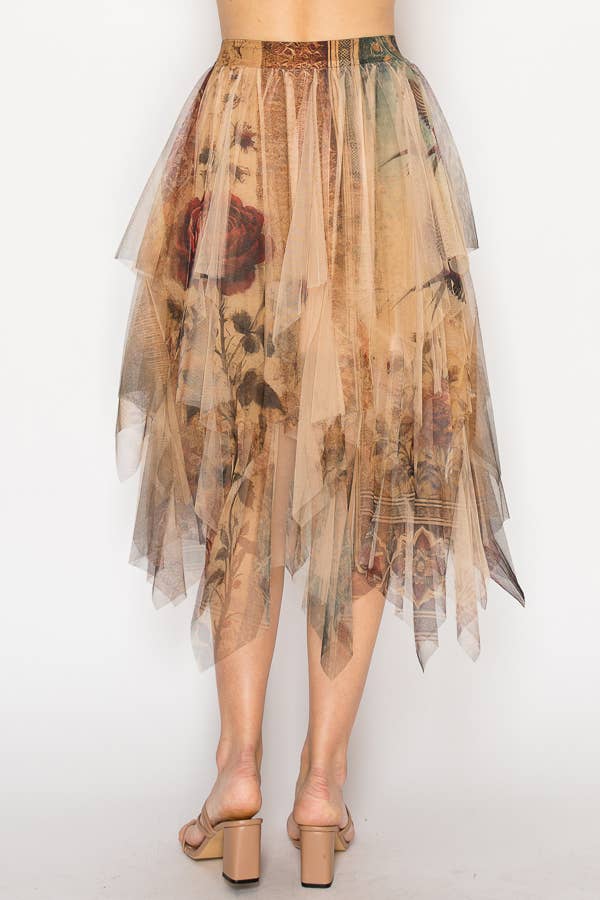 Dreamy Tiered Tulle Midi Skirt W/ Floaty Hem