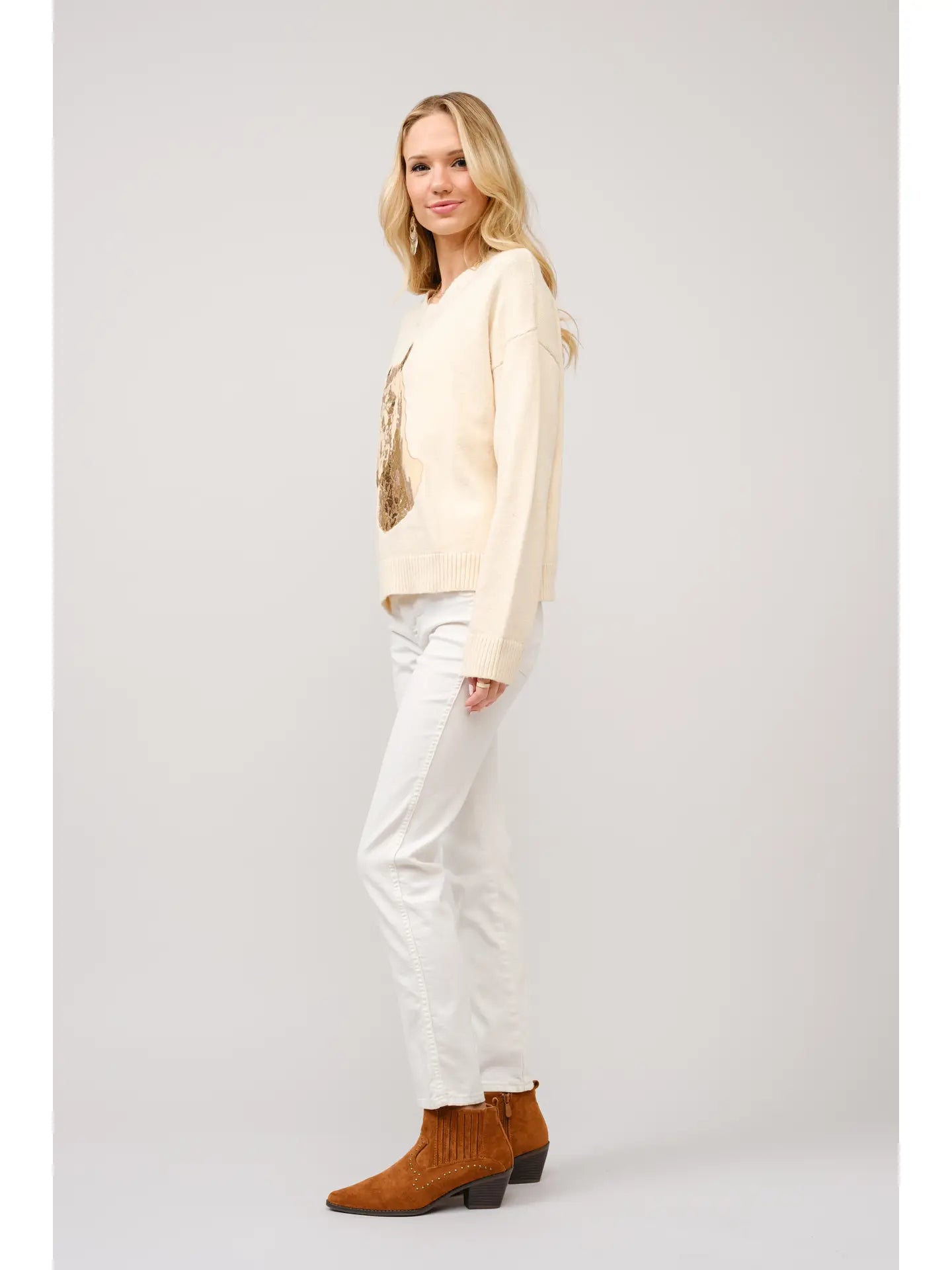 Embroidered Horse Crew Neck Sweater