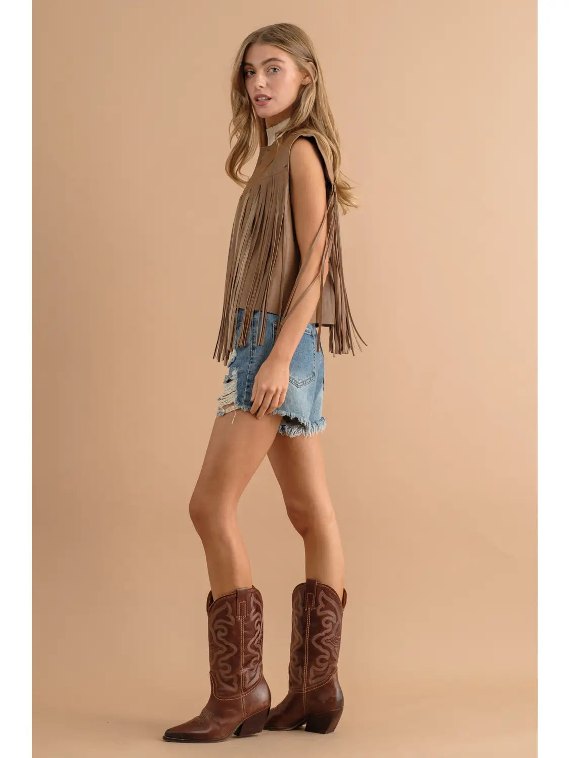 32460J Faux Leather Fringe Vest