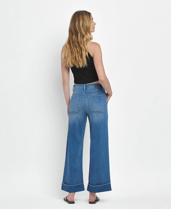 V3589 Hi Rise Double Cuffed Wide Jeans
