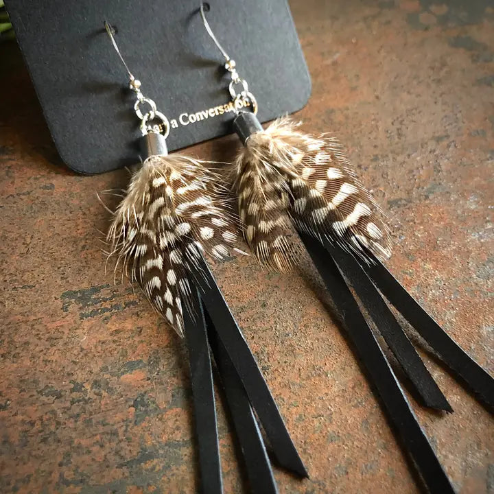 E1132G Feather Mini Earrings Guinea Hen