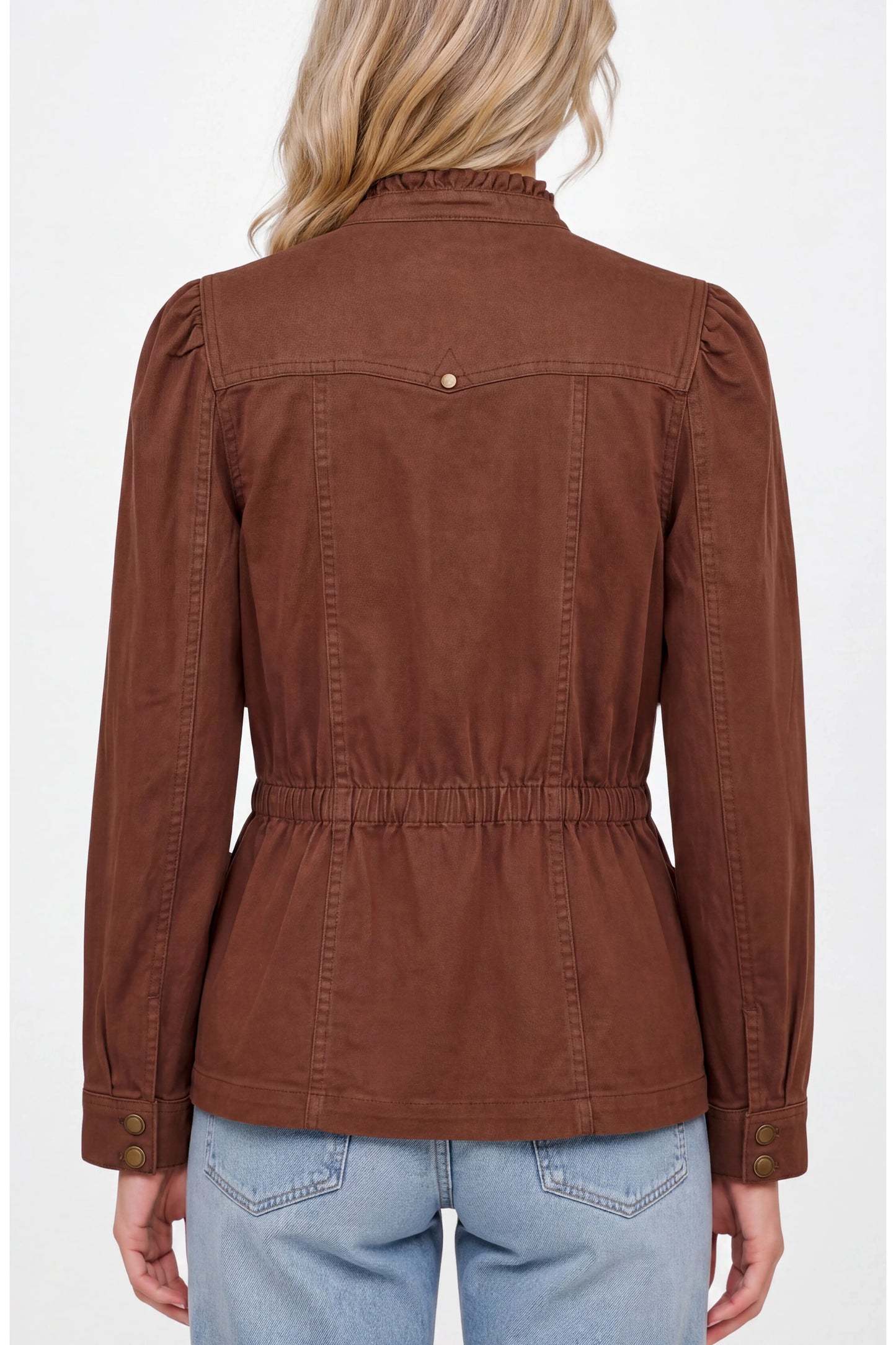 Puff Slv Trucker Jacket W Ruffle Collar