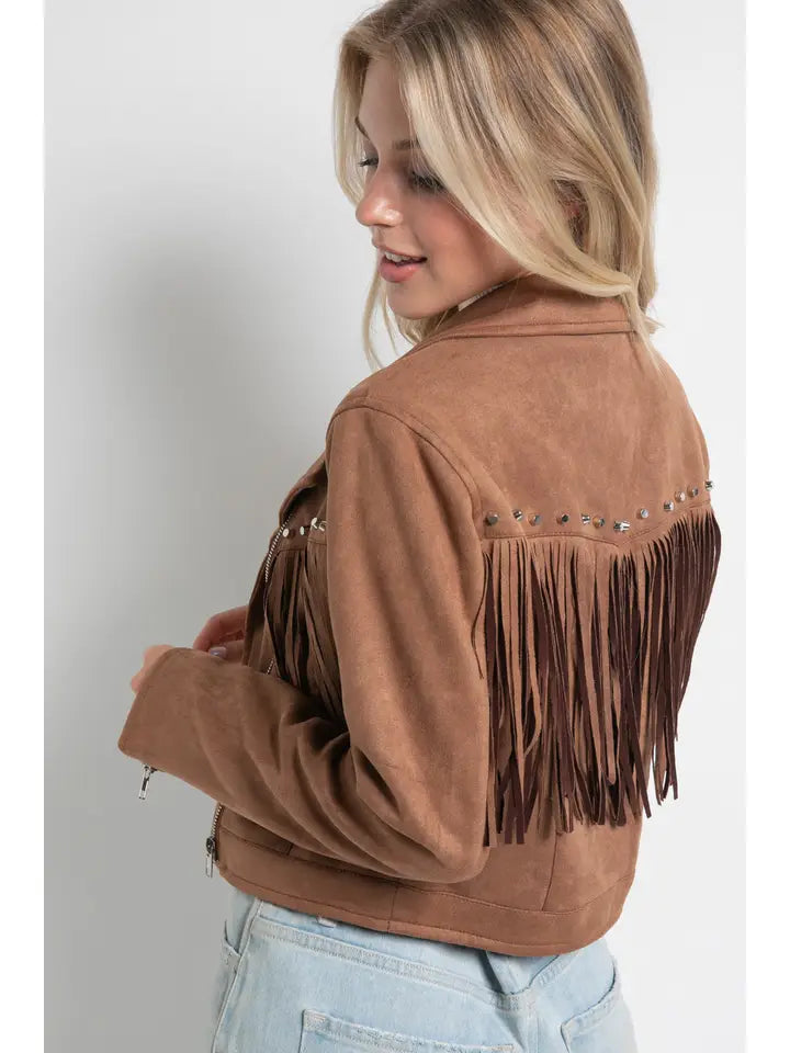 32266J Suede Studded Moto Jacket