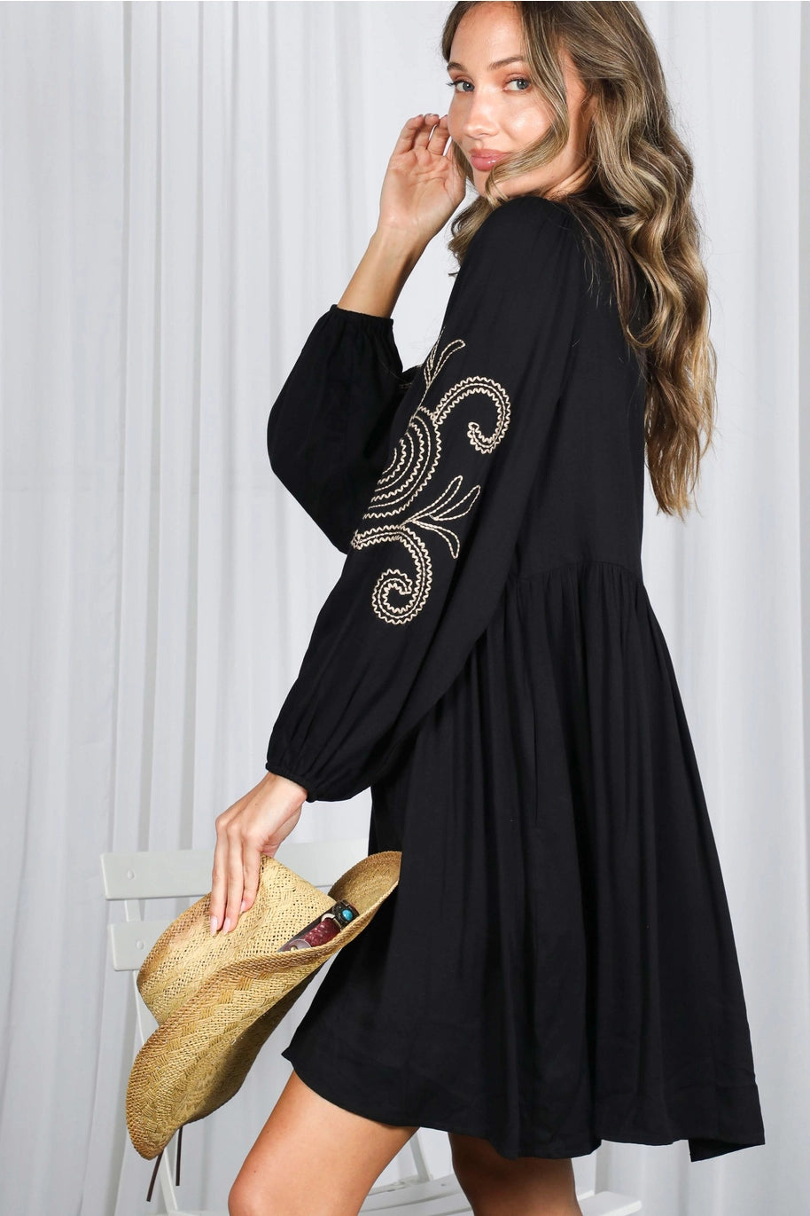 VD83012 Paisley Embroidered Baby Doll Dress