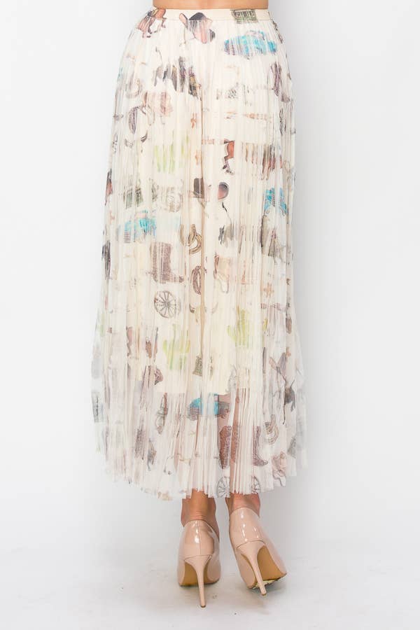 Pleated Tulle Midi Skirt