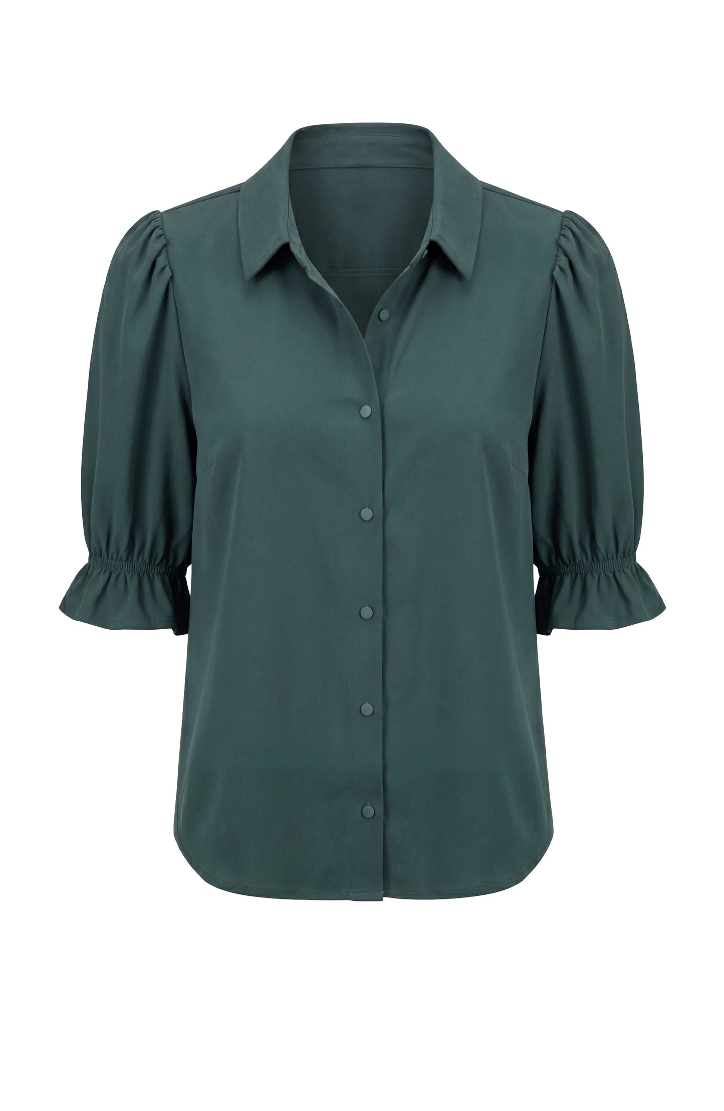 Elbow Puff Sleeve Snap Front Knit Shirt