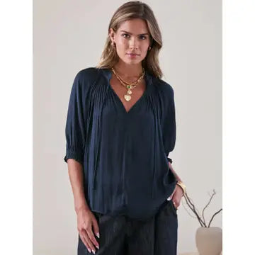 Short Slv tie front top blue