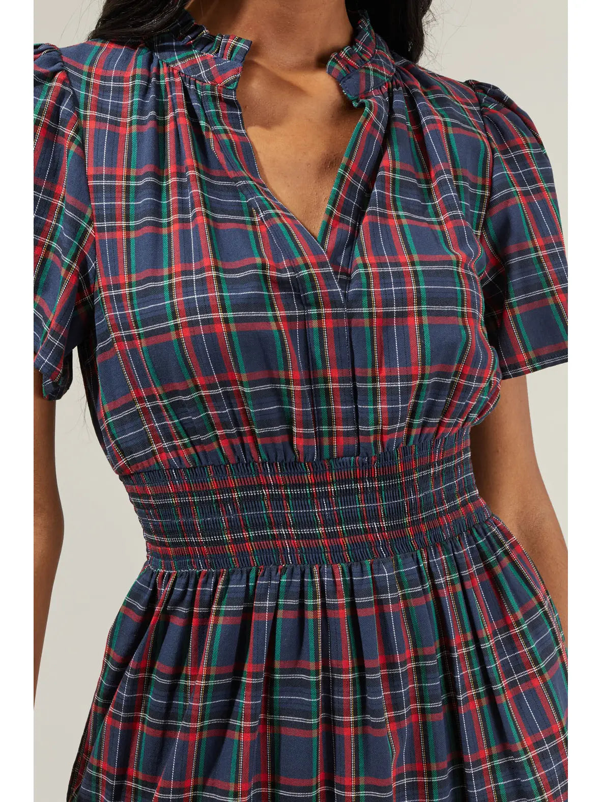 STB13555A Tiered Miley Plaid Poplin Maxi Dress