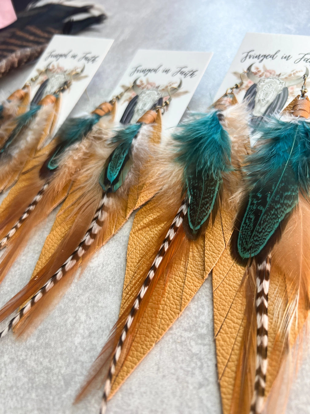 Kalispell Fringe Feather Earrings - Mustard