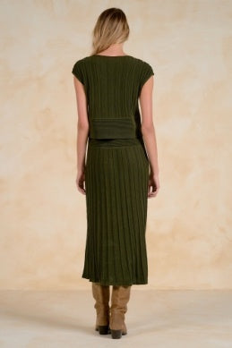 Elan Cap Sleeve Wide Waistband Midi Dress - Olive