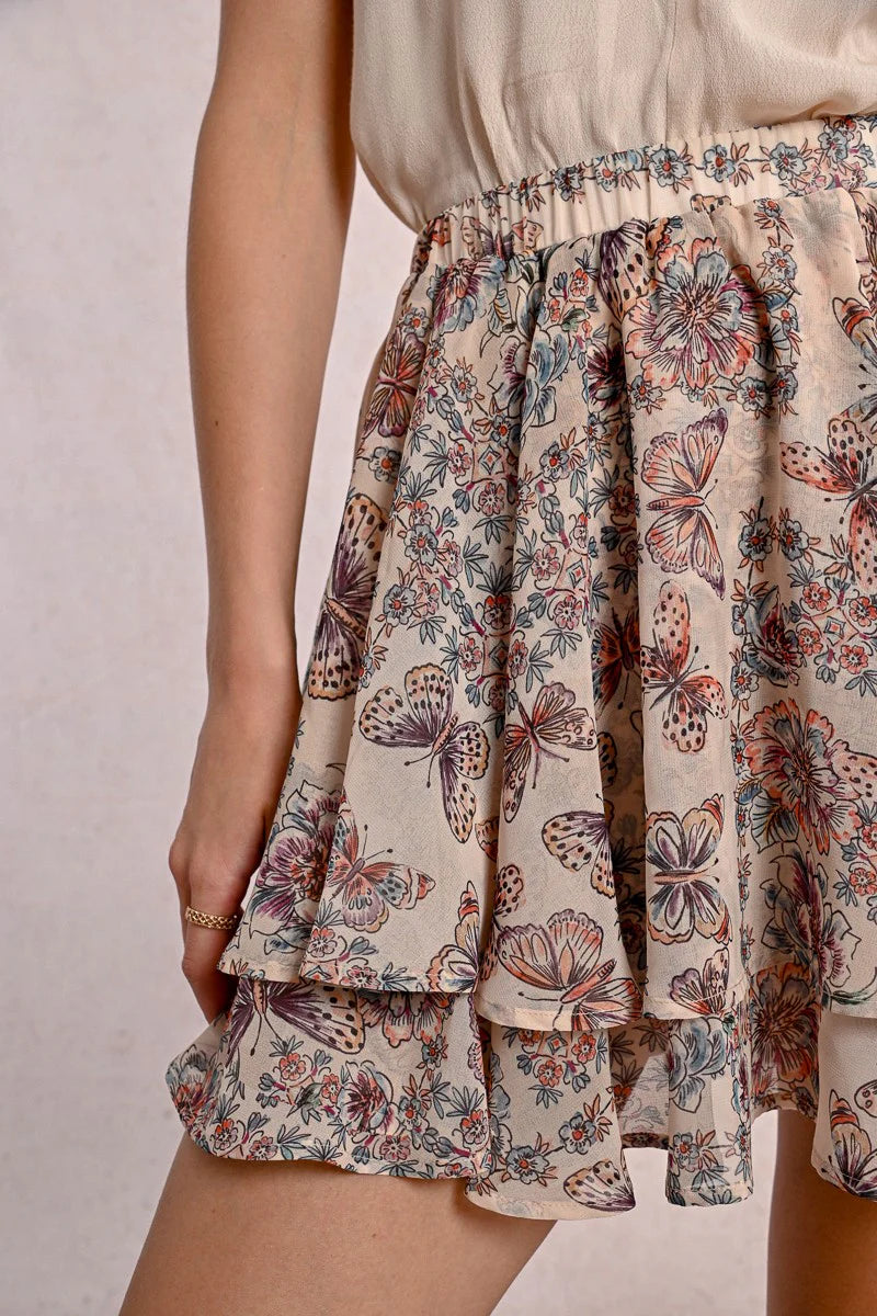 P1812DE Ruffled Printed Mini Skirt