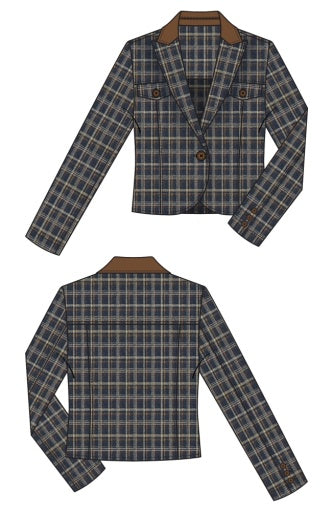 Cropped Blazer - nvy/mlt tartan