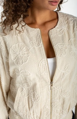 Long Slv Collarless Jacket w/ Smocking