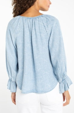 3/4 Slv Button Front Shirred Top
