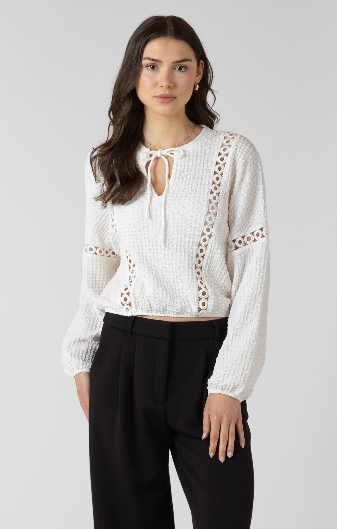 Lace insert textured blouse
