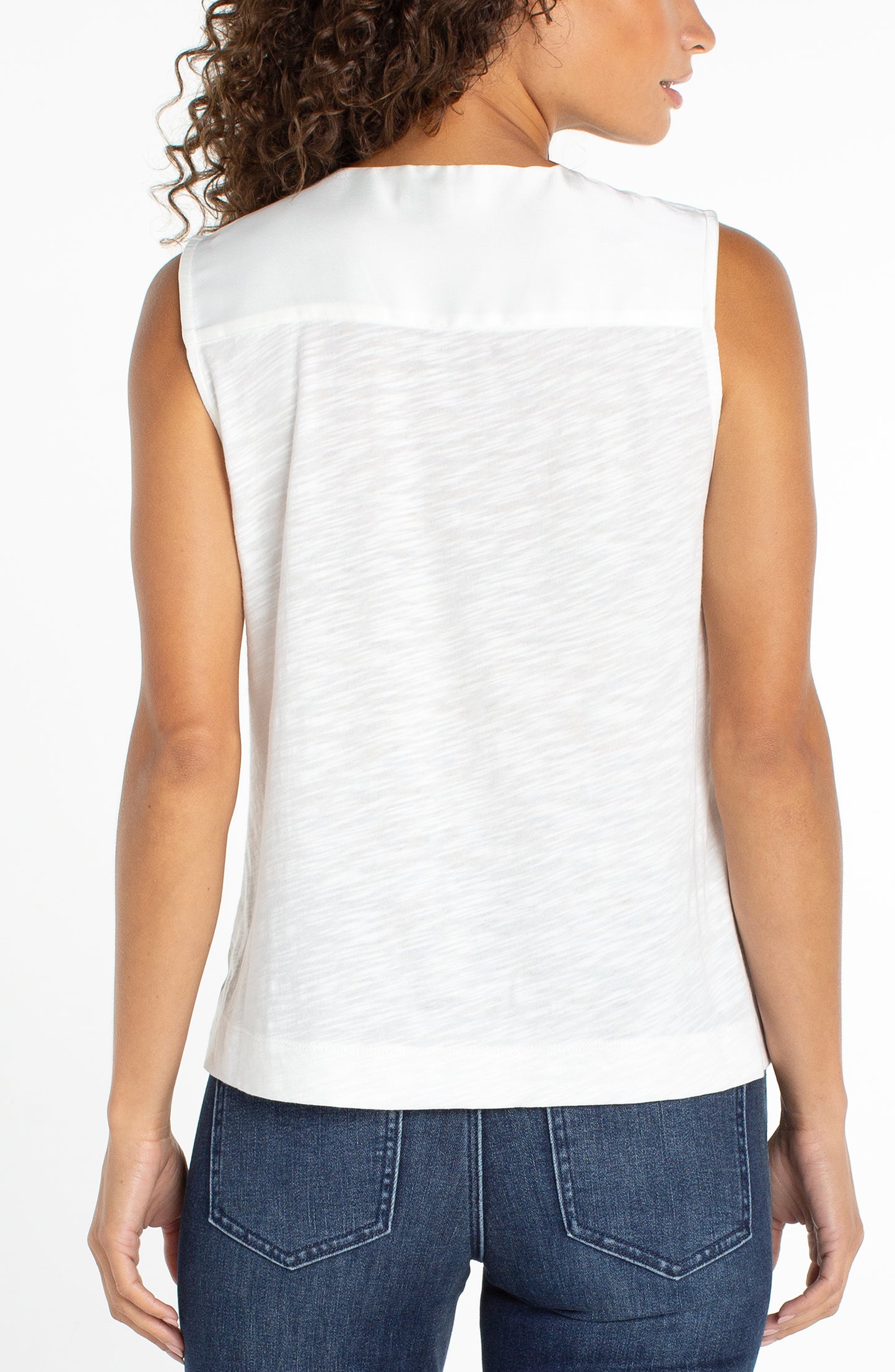 Slvs V-Neck Knit to Woven