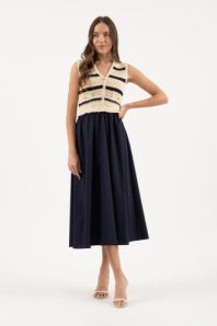 crochet poplin twofer midi dress Crochet Poplin Twofer Midi Dress