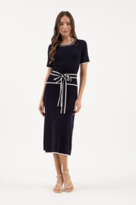 Contrast Tie Waist Midi Dress