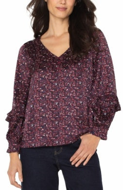 Long sleeve woven blouse -burgandy
