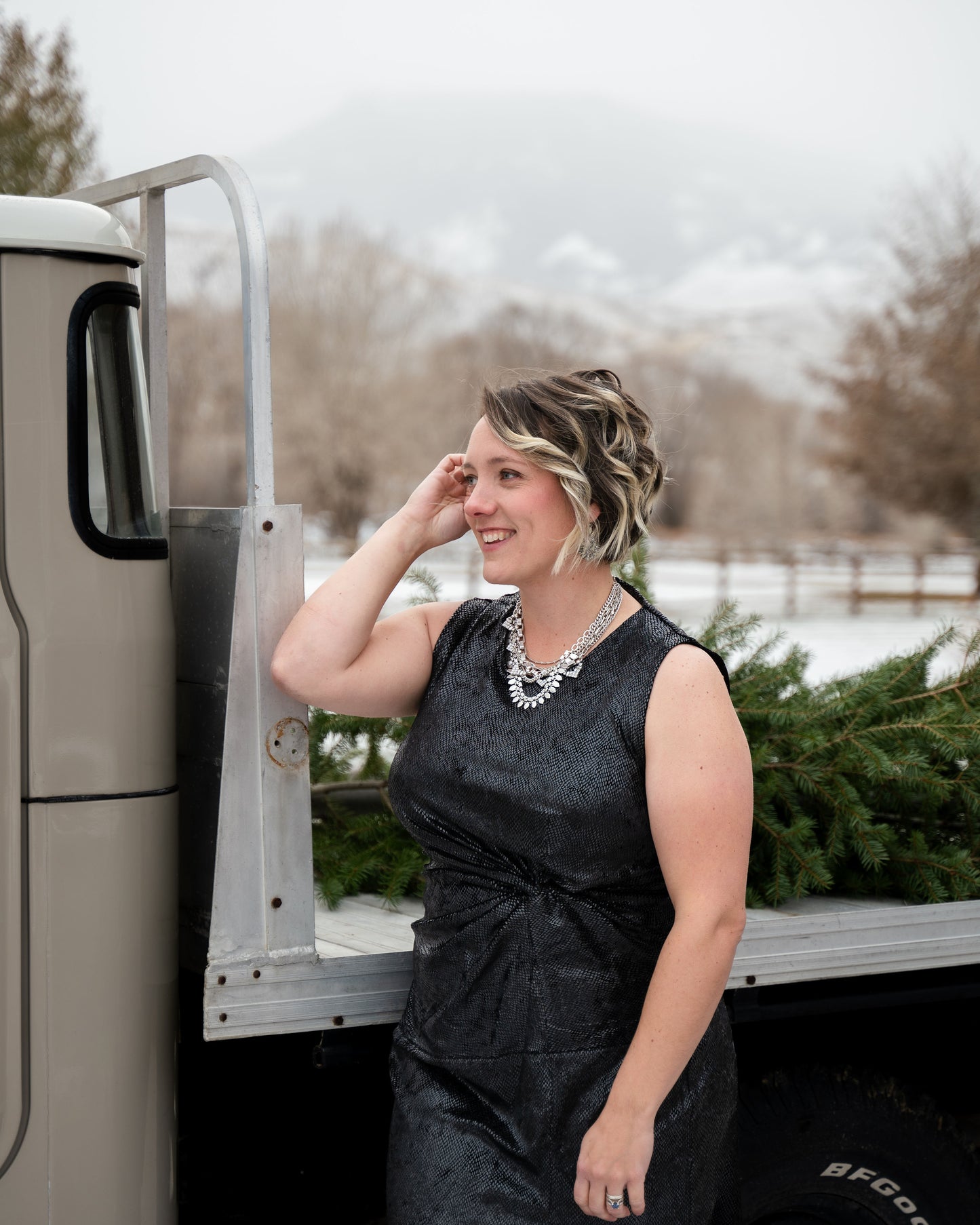 Metallic Black Ruched Dress