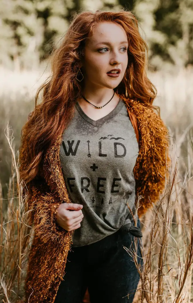 Wild & Free Vneck Bleached Tee