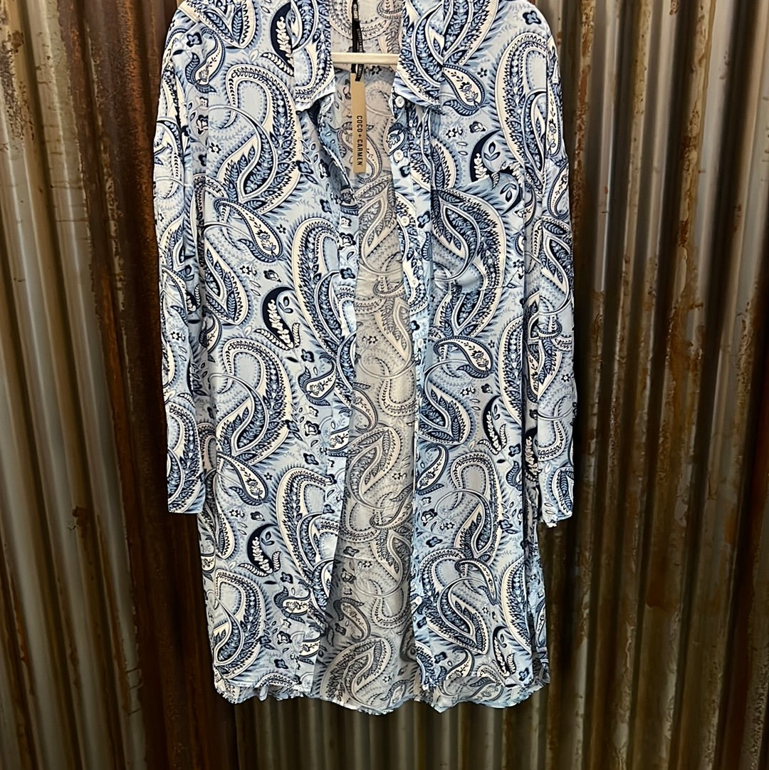 2319077 Dominique Printed Shirtdress Blue/White