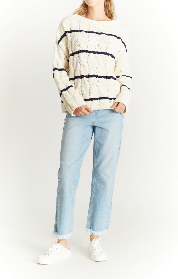 Cable Striped Sweater Bone/Indigo