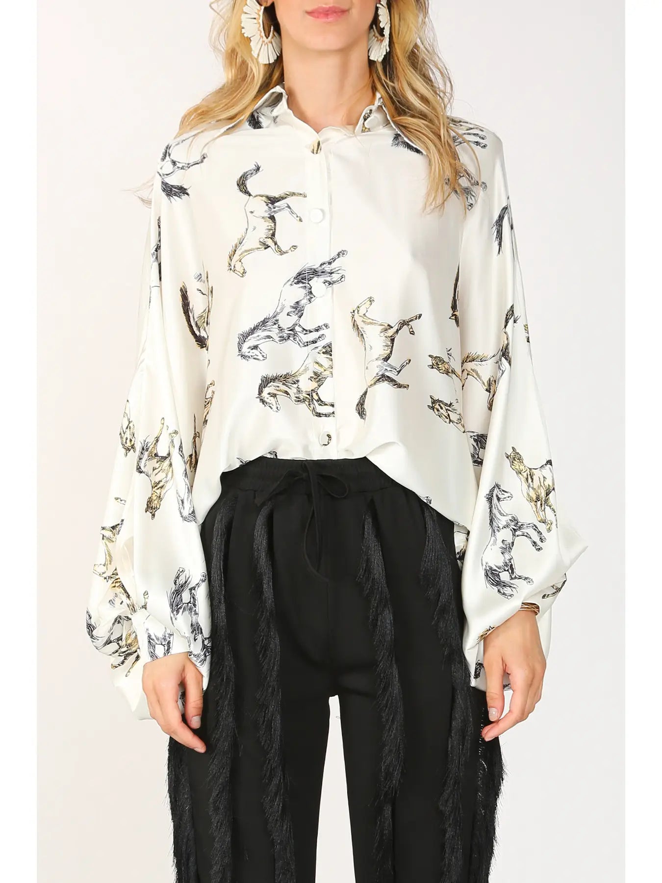 MC2137 Horse Printed Satin Blouse